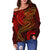 American Samoa Women's Off Shoulder Sweater - Red Shark Polynesian Tattoo - Polynesian Pride