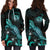 Hawaii Polynesian Hoodie Dress - Turtle With Blooming Hibiscus Turquoise - Polynesian Pride