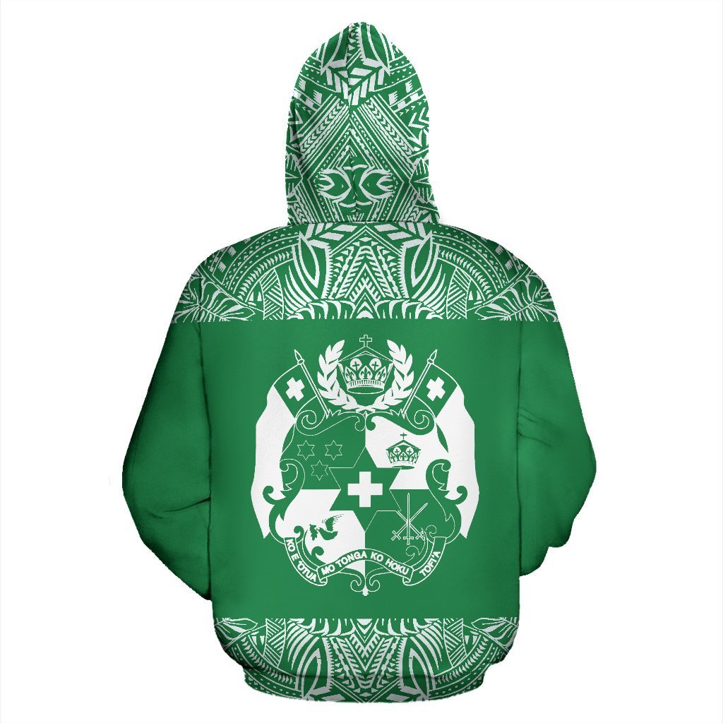 Tonga All Over Zip up Hoodie Polynesian Green and White - Polynesian Pride
