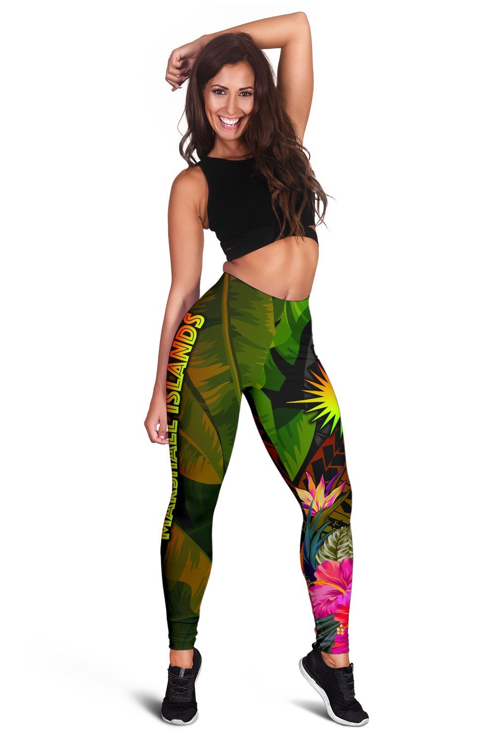 Marshall Islands Polynesian Women's Leggings - Hibiscus and Banana Leaves - Polynesian Pride