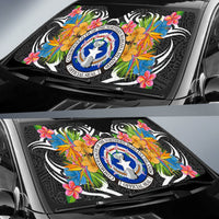 Northern Mariana Islands Auto Sun Shades - Coat Of Arms With Tropical Flowers - Polynesian Pride