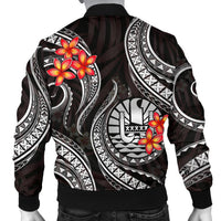 Tahiti Polynesian Men Bomber Jacket - White Plumeria - Polynesian Pride