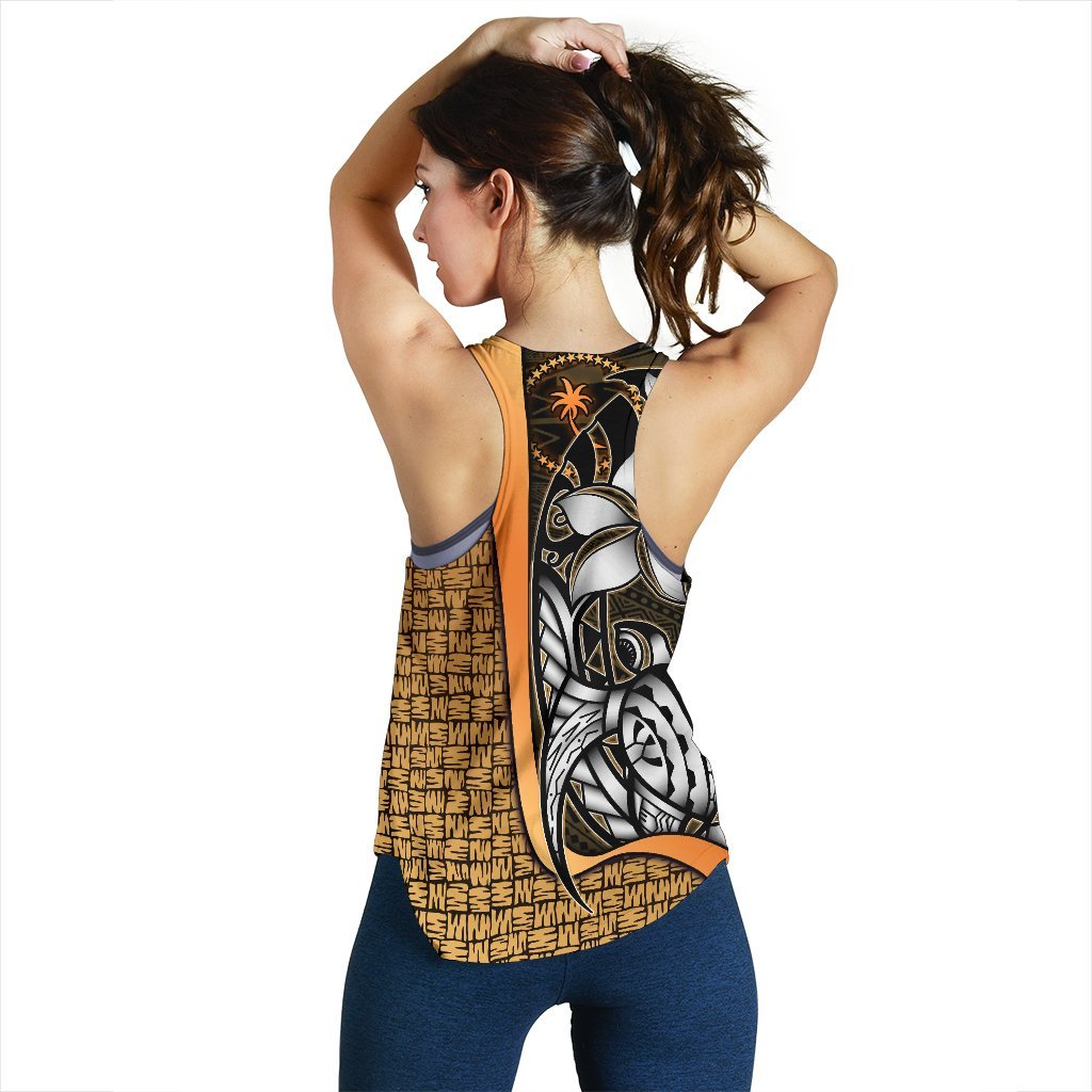 Chuuk Micronesia Women's Racerback Tank Gold - Turtle With Hook - Polynesian Pride