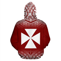 Wallis and Futuna All Over Zip up Hoodie Fog Red Style - Polynesian Pride