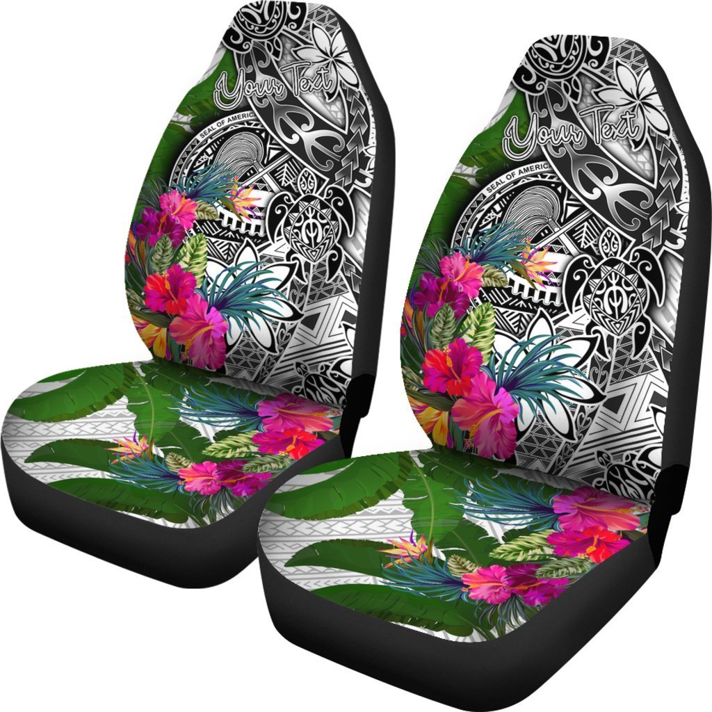 American Samoa Custom Personalised Car Seat Covers White - Turtle Plumeria Banana Leaf - Polynesian Pride