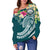 FSM Polynesian Women's Off Shoulder Sweater - Summer Plumeria (Turquoise) - Polynesian Pride