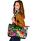 Tonga Large Leather Tote Bag - Turtle Plumeria Banana Leaf - Polynesian Pride