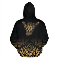 Polynesian All Over Zip up Hoodie Shaka Gold Version - Polynesian Pride