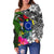 Cook Islands Off Shoulder Sweater - Turtle Plumeria Banana Leaf - Polynesian Pride