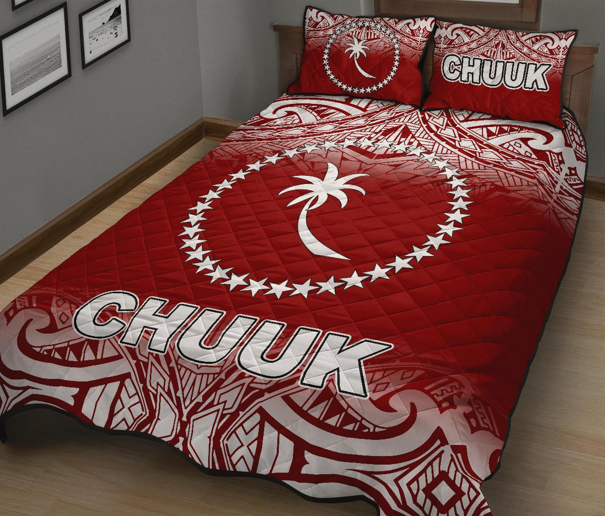 Chuuk Quilt Bed Set - Chuuk Flag Red Fog Style - Polynesian Pride