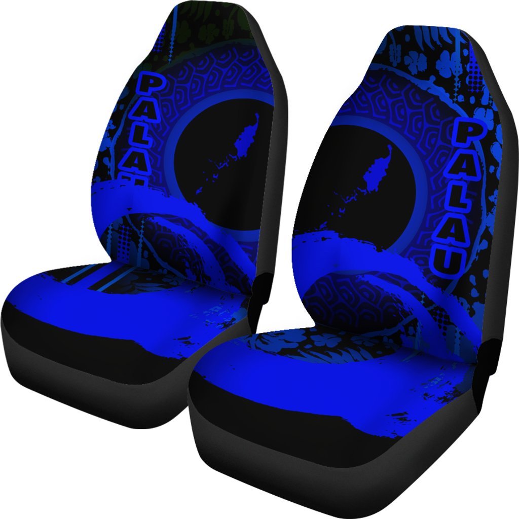 Palau Car Seat Covers - Palau Map Hibiscus And Wave Blue - K6 Universal Fit Blue - Polynesian Pride