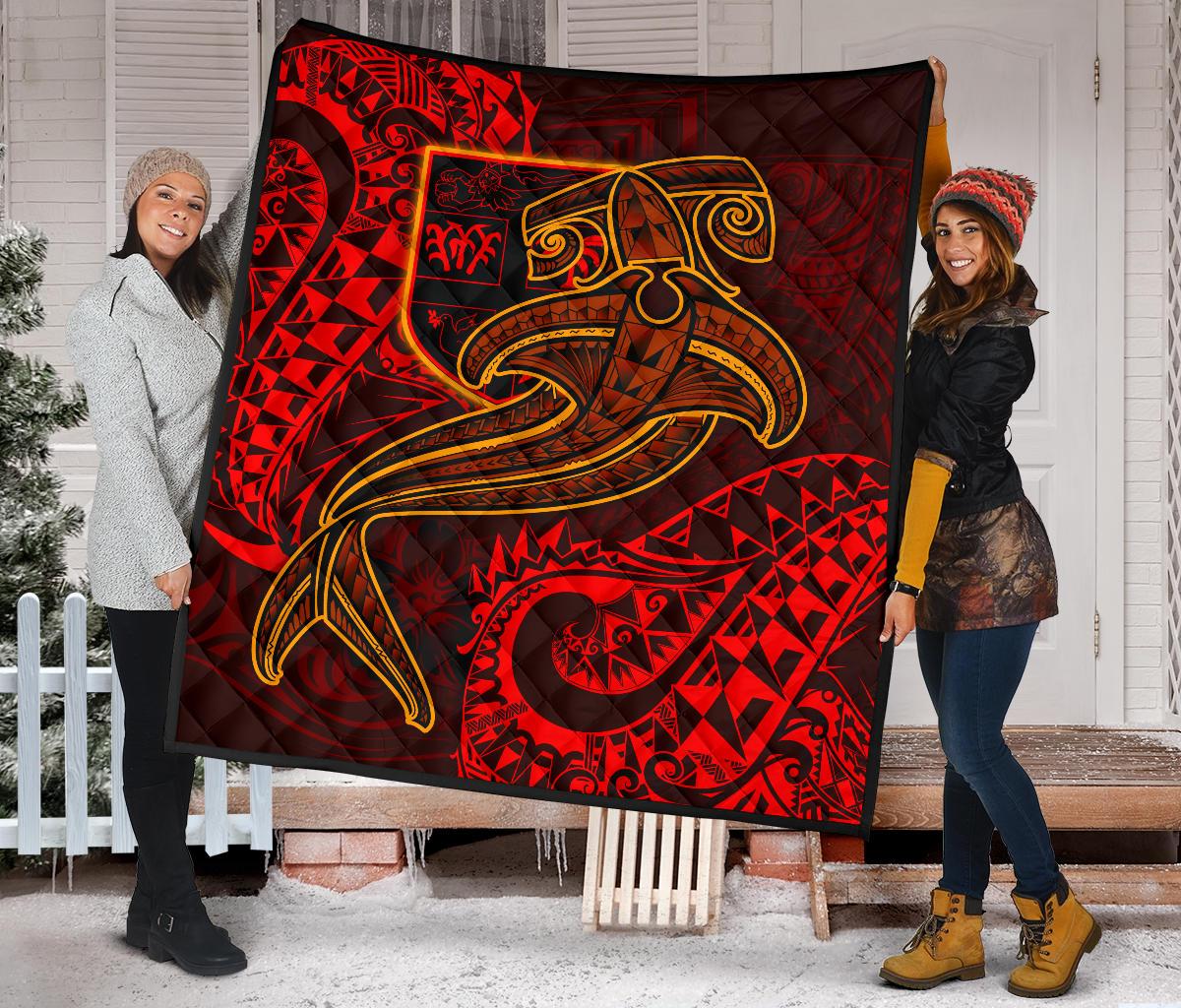 Fiji Premium Quilt - Red Shark Polynesian Tattoo - Polynesian Pride