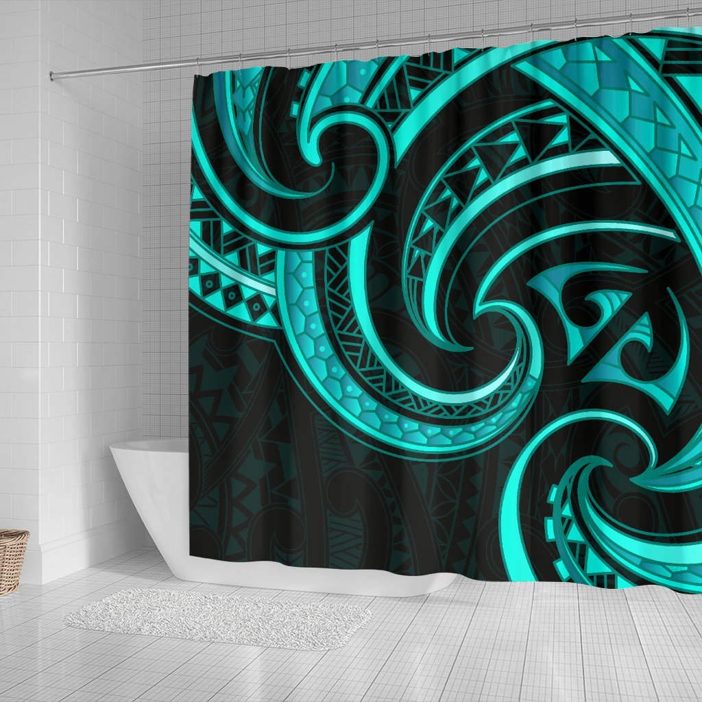 New Zealand Maori Mangopare Shower Curtain Polynesian - Turquoise - Polynesian Pride