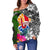 Tahiti Off Shoulder Sweater - Turtle Plumeria Banana Leaf - Polynesian Pride