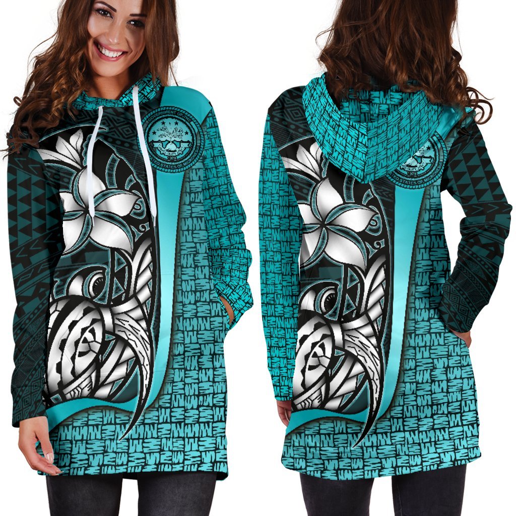 Federated States of Micronesia Women's Hoodie Dress Turquoise - Turtle With Hook - Polynesian Pride
