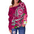 Tahiti Women's Off Shoulder Sweater - Turtle Plumeria (Pink) - Polynesian Pride