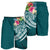 Fiji Polynesian Men's Shorts - Summer Plumeria (Turquoise) - Polynesian Pride