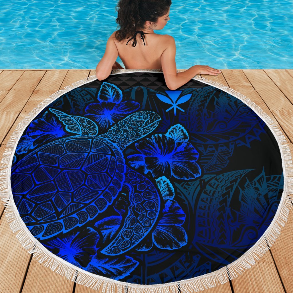 Polynesian Hawaii Polynesia Beach Blanket Turtle Hibiscus Blue - Polynesian Pride