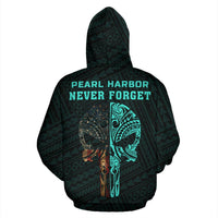 Polynesian Kakau Skull Hawaii Zip Hoodie National Pearl Harbor Remembrance Day Turquoise - Polynesian Pride