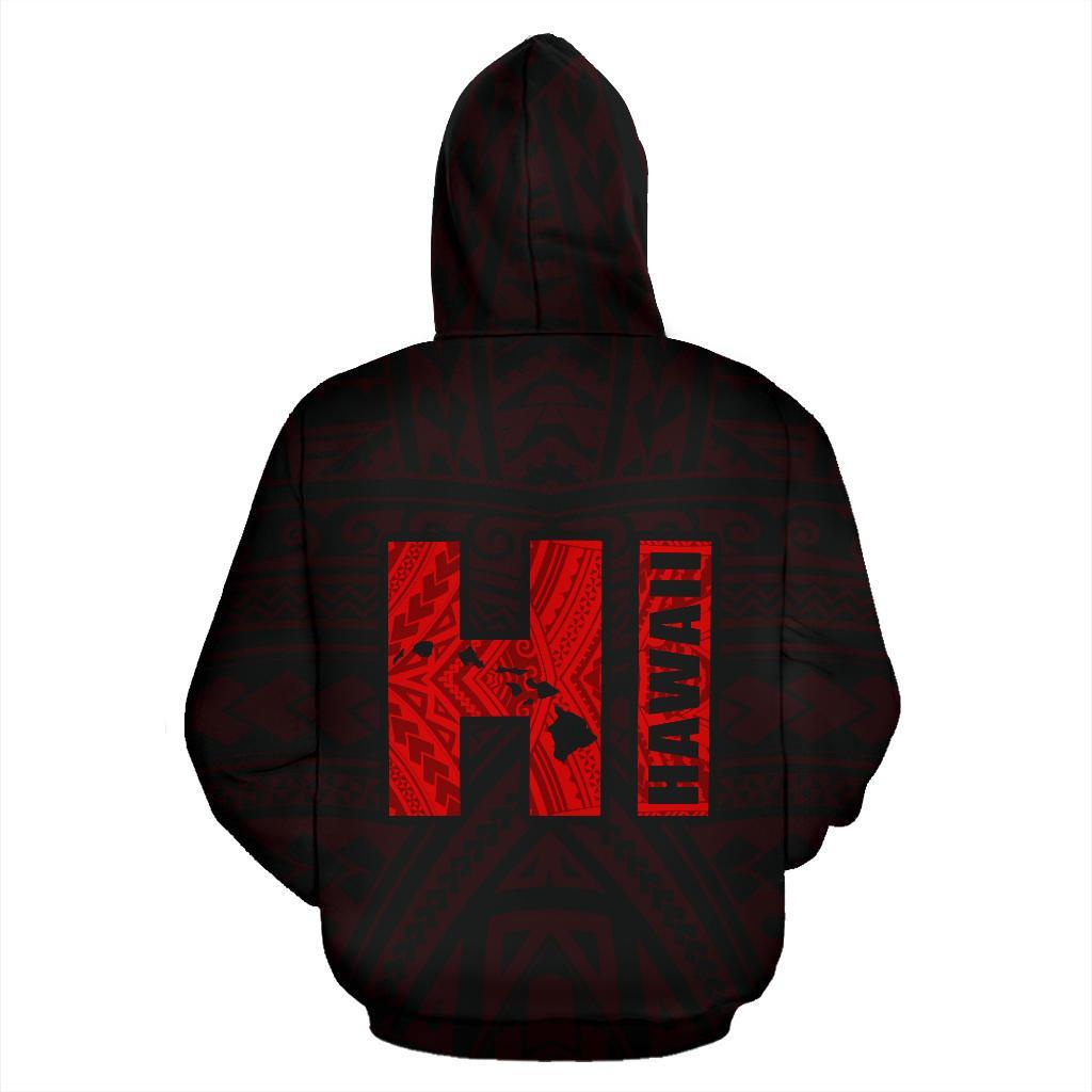 Polynesian Kakau Kanaka Map of Hawaii Zip Hoodie Red - Polynesian Pride