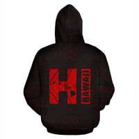 Polynesian Kakau Kanaka Map of Hawaii Zip Hoodie Red - Polynesian Pride