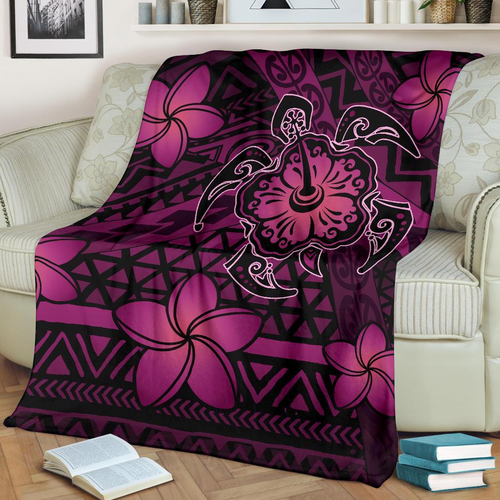 Hawaii Mix Polynesian Turtle Plumeria Premium Blanket - AH - Nick Style - Pink - Polynesian Pride