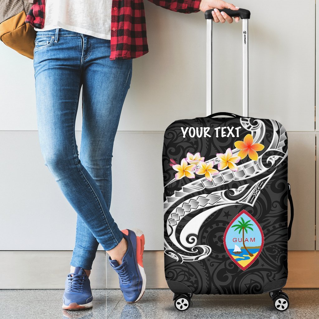 Guam Personalised Luggage Covers - Guam Seal Polynesian Patterns Plumeria (Black) Black - Polynesian Pride