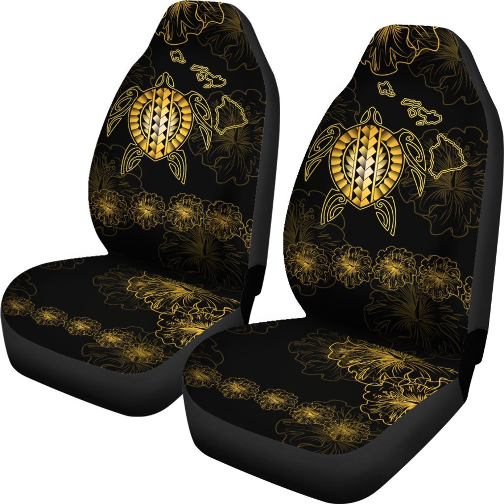 Hawaiian Turtle Hibiscus - Car Seat Covers - Flora Style Universal Fit Black - Polynesian Pride