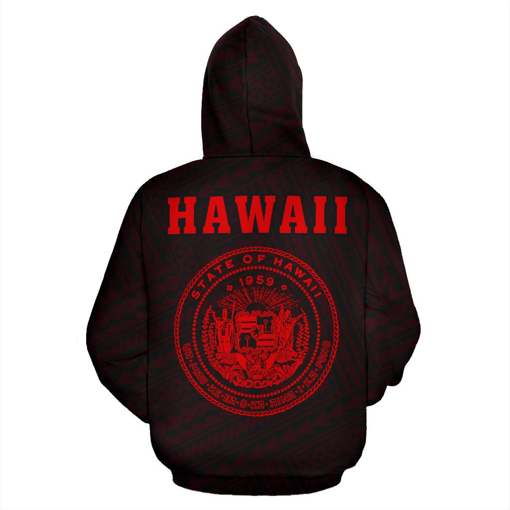 Polynesian Kakau Seal of Hawaii Hoodie Red - Polynesian Pride