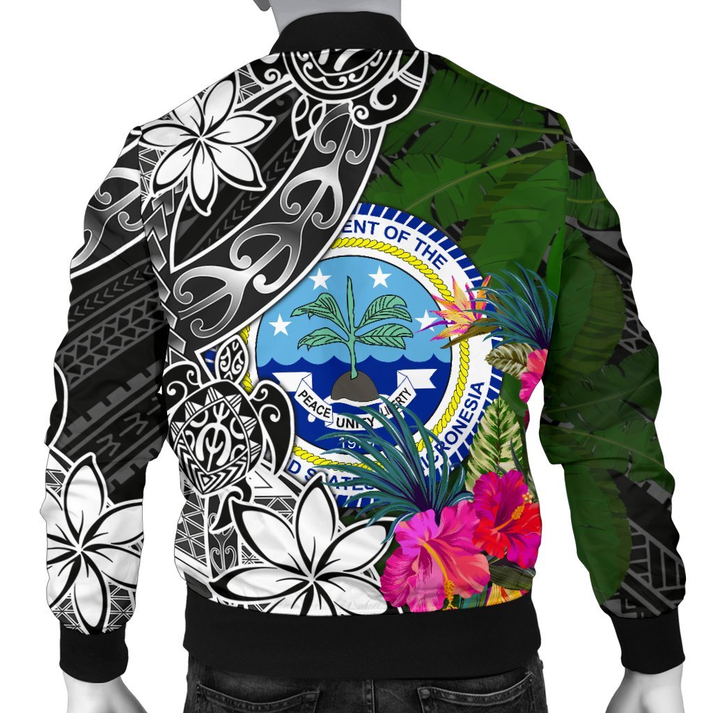 Federated States of Micronesia Men Bomber Jacket - Turtle Plumeria Banana Leaf - Polynesian Pride