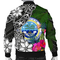 Federated States of Micronesia Men Bomber Jacket - Turtle Plumeria Banana Leaf - Polynesian Pride