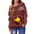 Papua New Guinea Women's Off Shoulder Sweater - Flag With Polynesian Patterns (Red) - Polynesian Pride