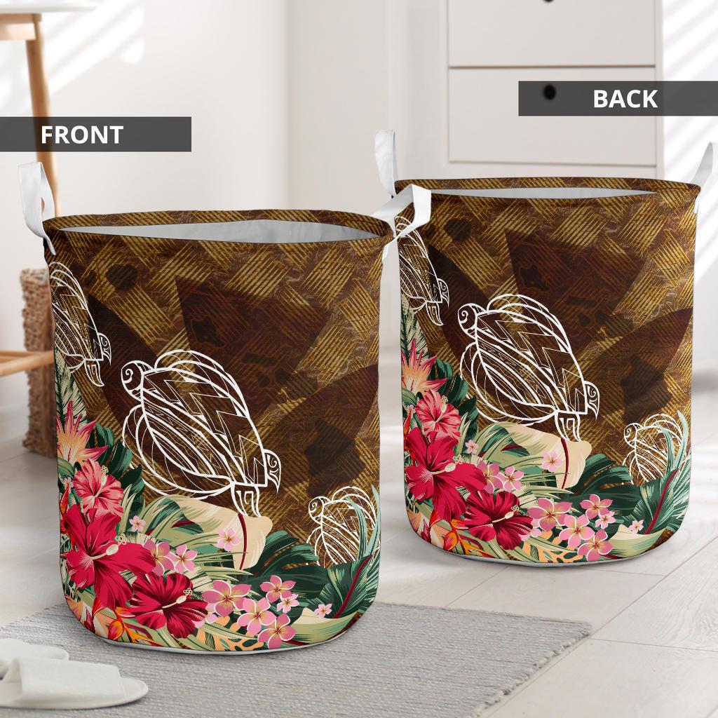 Kanaka Turtle Tropical Knit Background Laundry Basket - AH - Polynesian Pride