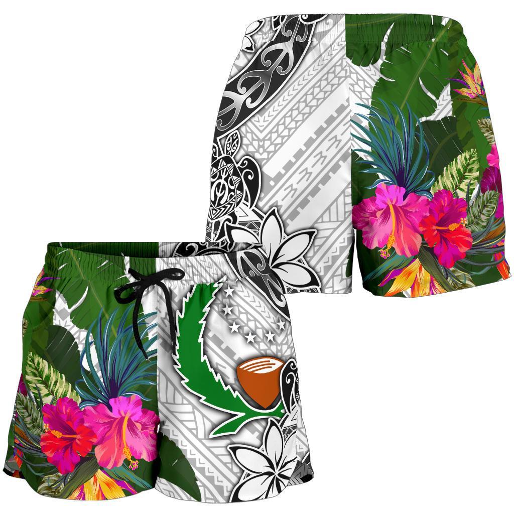 Pohnpei Women's Short White - Turtle Plumeria Banana Leaf - Polynesian Pride