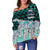 Samoa Women's Off Shoulder Sweater - Coconut Leaves Weave Pattern Blue - Polynesian Pride