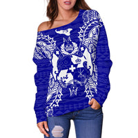 Tonga Polynesian Shoulder Sweater Map Blue - Polynesian Pride