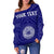 American Samoa Personalised Women's Off Shoulder Sweater - Seal In Polynesian Tattoo Style ( Blue) - Polynesian Pride