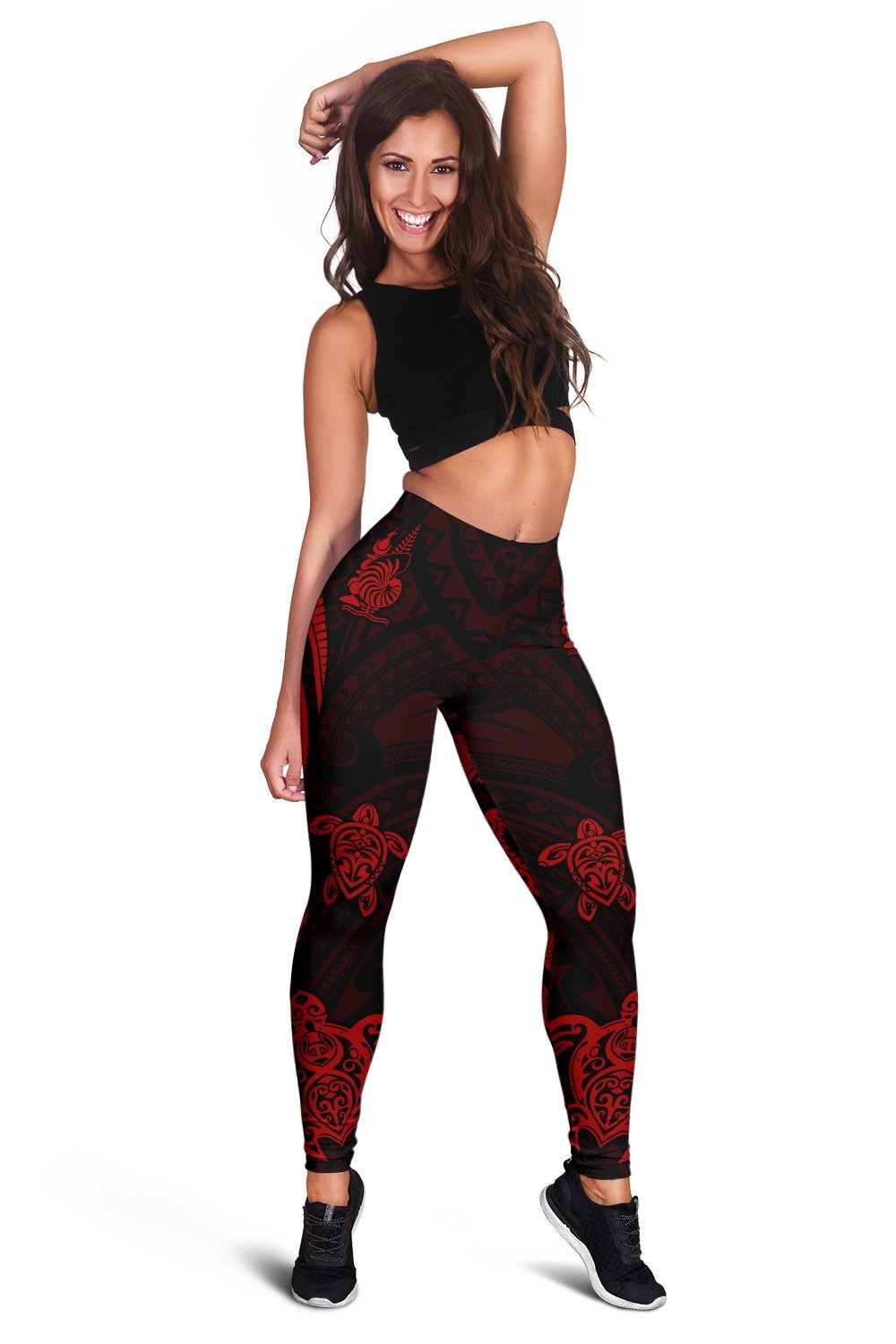 New Caledonia Women's Leggings - Red Tentacle Turtle Red - Polynesian Pride