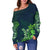 Polynesia Women's Off Shoulder Sweater - Hibiscus Green - Polynesian Pride