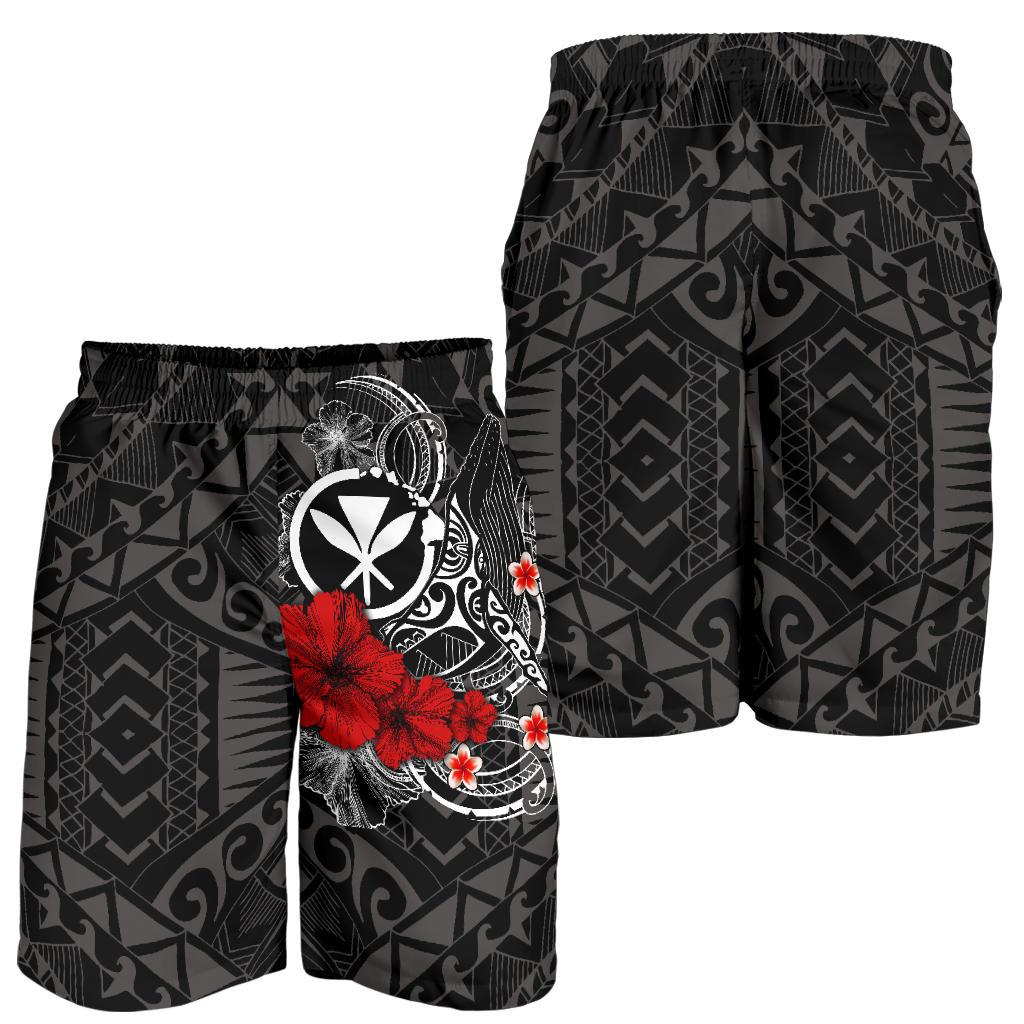 Polynesian Hawaii Kanaka Maoli Men's Shorts - Humpback Whale with Hibiscus (White) - Polynesian Pride