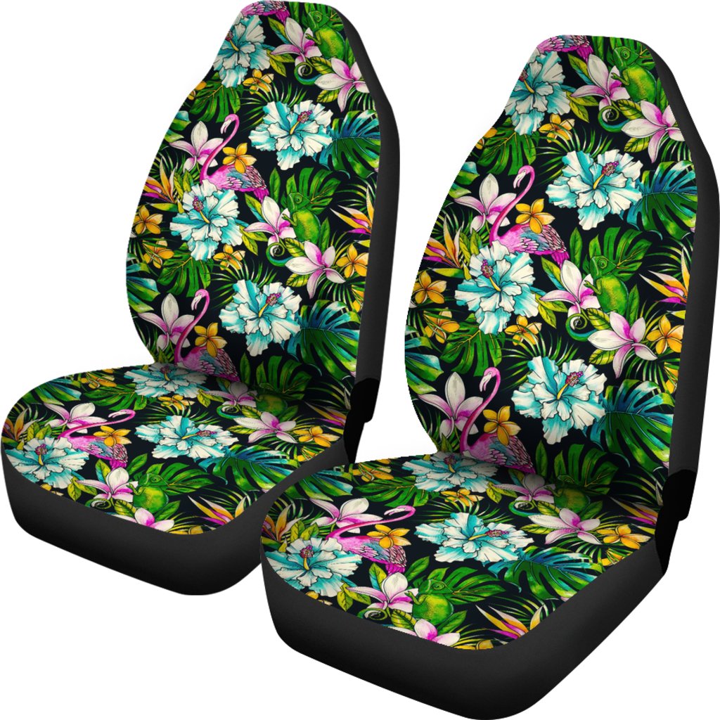 Hawaiian Animals And Tropical Flowers Car Seat Cover Universal Fit Green - Polynesian Pride