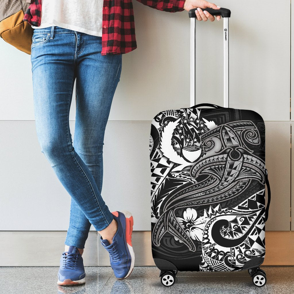 Pohnpei Luggage Covers - White Shark Polynesian Tattoo White - Polynesian Pride