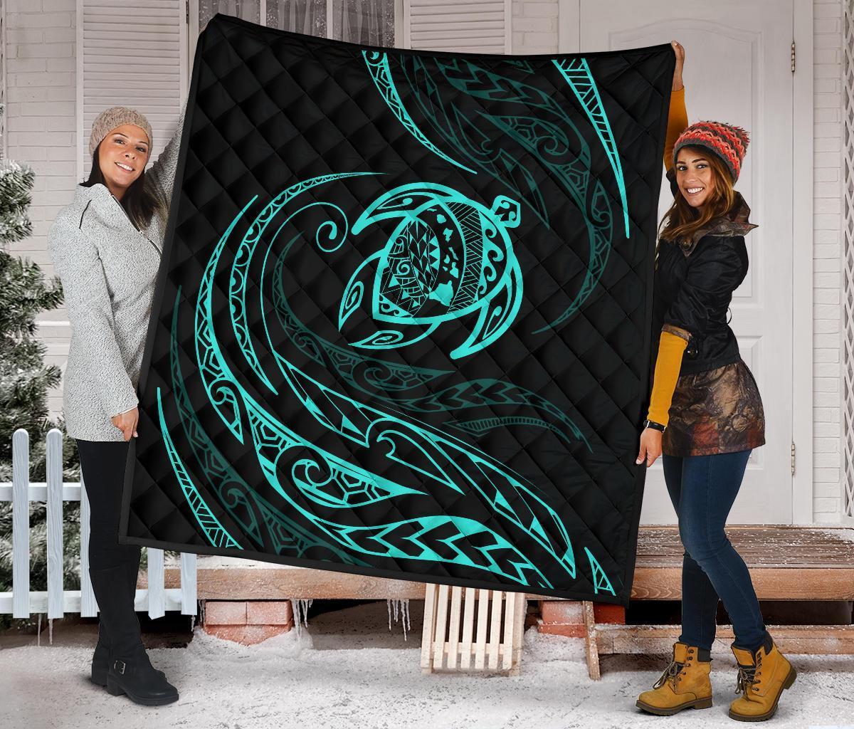 Hawaii Turtle Premium Quilt - Turquoise - Frida Style - Polynesian Pride