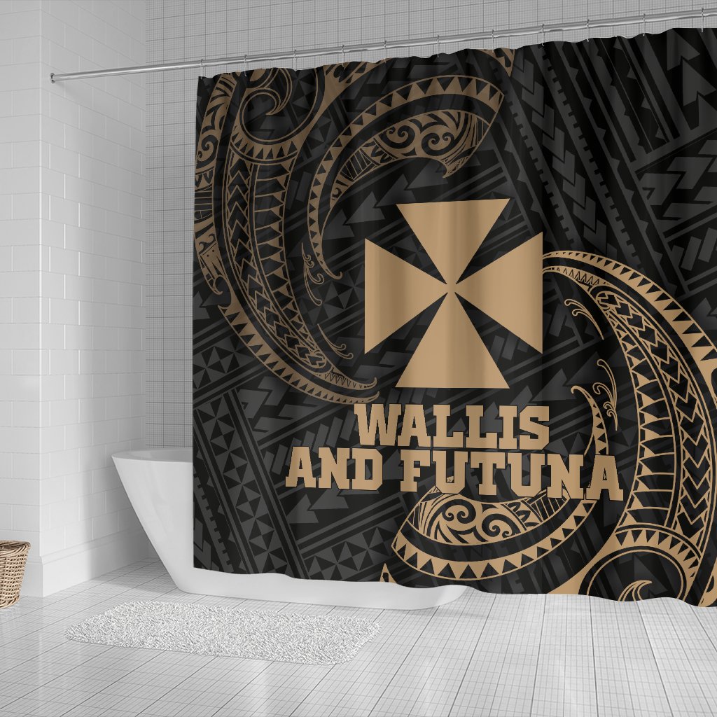 Wallis and Futuna Polynesian Shower Curtain - Gold Tribal Wave - Polynesian Pride