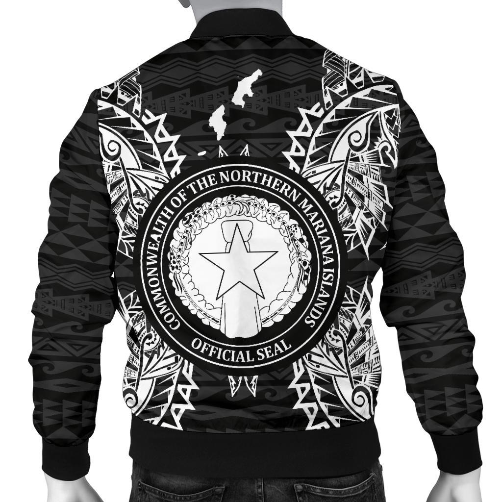 Northern Mariana Islands Polynesian Men's Bomber Jacket Map Black - Polynesian Pride