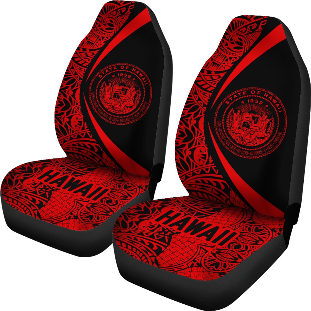 Hawaii Coat Of Arm Polynesian Car Seat Covers - Circle Style 02 Universal Fit White - Polynesian Pride