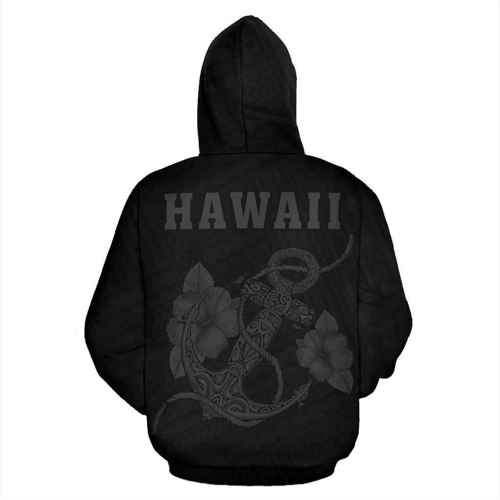 Polynesian Kakau Anchor Hibiscus Hawaii Zip Hoodie Grey - Polynesian Pride