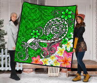 Polynesian Premium Quilt - Turtle Plumeria Green Color - Polynesian Pride