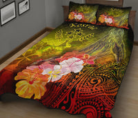Kosrae Quilt Bed Set - Humpback Whale with Tropical Flowers (Yellow) - Polynesian Pride