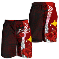 Papua New Guinea Polynesian Custom Personalised Men's Shorts - Coat Of Arm With Hibiscus - Polynesian Pride